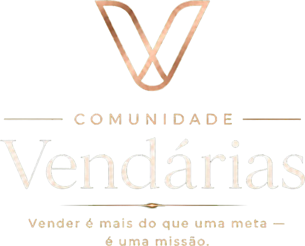 Logo da Comunidade Vendárias com o monograma V em rose gold e a assinatura Vender é mais do que uma meta, é uma missão.